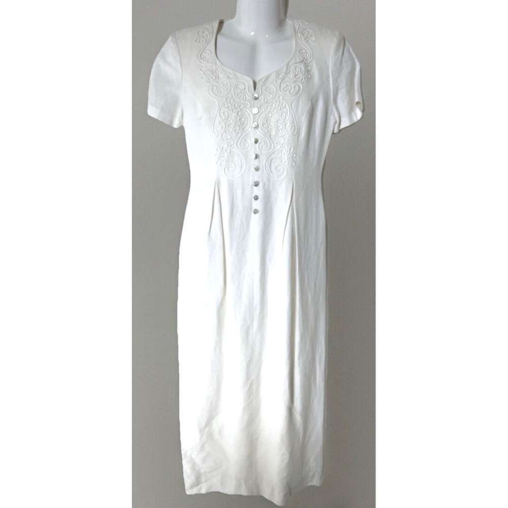 Vintage Cynthia Howie Maggy Boutique Dress Womens 4 Linen Blend White Cream